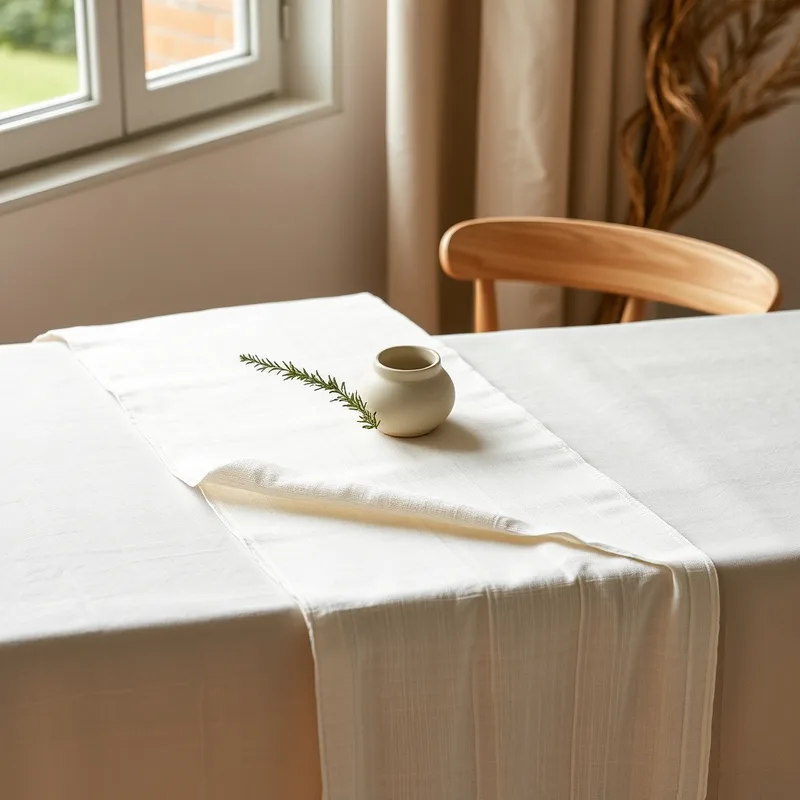 Linen table runner styled in a home setting